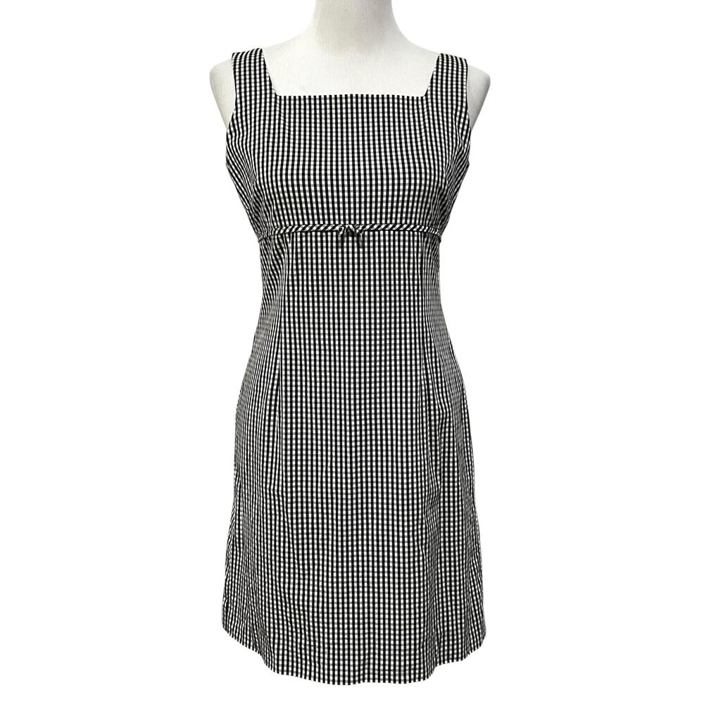 Vintage Ann Taylor Black & White Dress Gingham Sheath 90’s Y2K Bow Preppy 6P